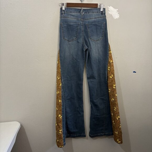 Ban Jara Bellbottom Flared High Rise Jeans Butterfly Pattern Size 1/24 Hippie - Picture 7 of 11